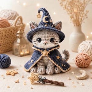 Virkmönster för magisk trollkarlskatt, Amigurumi, fantasivarelse (PDF-nedladdning)