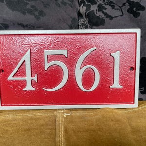 Personalized 11" Metal Address Plaque - Rectangular Plaque - Made in the USA Scarlet / Gray