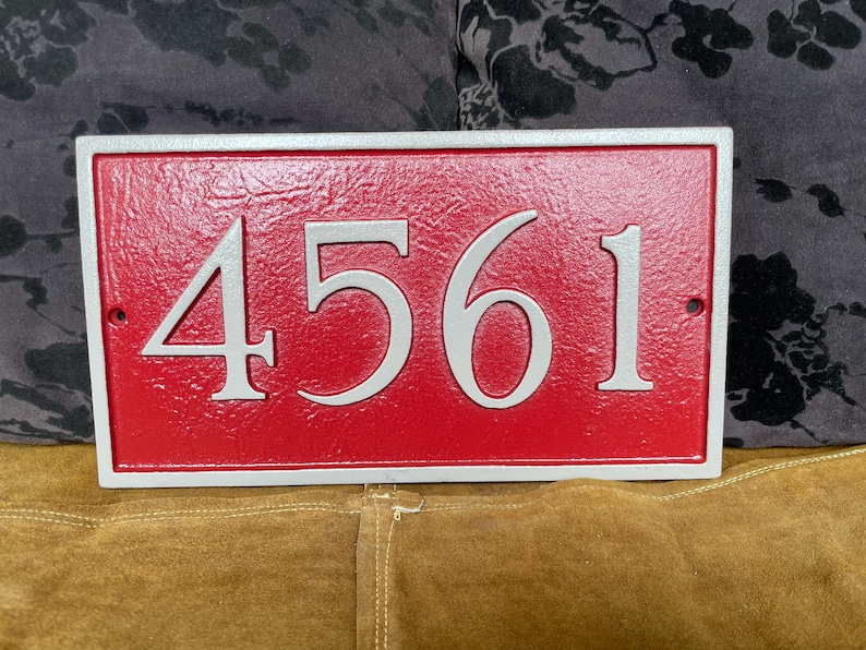 Personalized 11" Metal Address Plaque - Rectangular Plaque - Made in the USA Scarlet / Gray