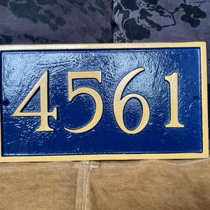 Personalized 11" Metal Address Plaque - Rectangular Plaque - Made in the USA Blue / Gold