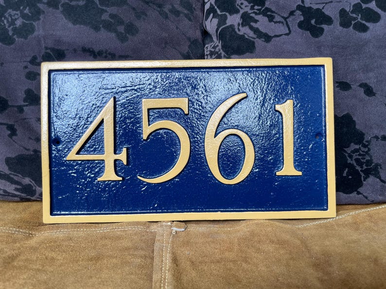Personalized 11" Metal Address Plaque - Rectangular Plaque - Made in the USA Blue / Gold