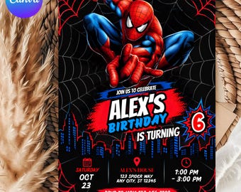 Spider-Man Birthday Invitation, Spider Man Boys Birthday Party Invite, Superhero Birthday Invitation, Kids Digital Party, Editable Canva