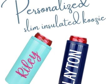 Gepersonaliseerde slanke blikjeskoeler, geïsoleerde blikjeskoeler met eigen naam, dubbelwandige blikjeshouder, gepersonaliseerde drankhouder, gepersonaliseerd cadeau voor haar