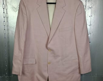 Brooks Brothers Vintage Pink Silk Linen Wool Blazer Italy 44R Large Herringbone