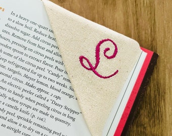 Monogrammed Cotton Bookmark, Embroidered Bookmark, Gift for Reader, Birthday Gift, Personalized Corner Fabric Bookmark, Page Saver