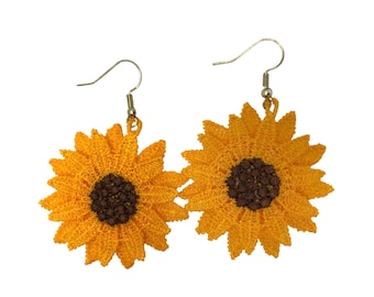 Embroidered Sunflower Earrings, Floral Earrings