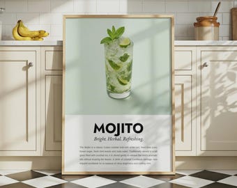 Stampa Mojito, poster per cocktail bar, arte murale minimalista per redazione