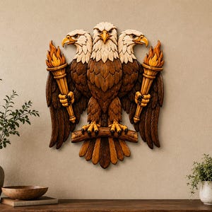 Three Headed Eagle Intarsia Woodworking Pattern | Scroll Saw DIY Wall Art (PDF Download)