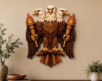 Three Headed Eagle Intarsia Woodworking Pattern | Scroll Saw DIY Wall Art (PDF Download)