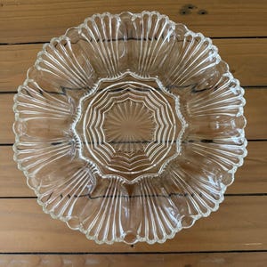 Vintage Anchor Hocking Clear Glass Deviled Egg Plate Oyster Server 12 Well USA