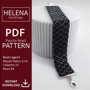 Peyote Stitch Bracelet Pattern, Miyuki Delica Cuff Schema, Two-Color Geometric Beadwork (PDF Download).