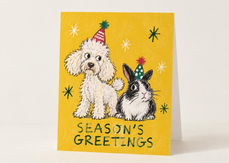 Custom Pet Christmas Card, Badly Drawn Dog Cat Portrait (printed or ...