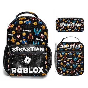 Conjunto de mochila Roblox personalizada – Mochila escolar con nombre personalizado, bolsa para el almuerzo, regalo para gamers