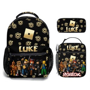Mochila Roblox personalizada (bolsa para el almuerzo y estuche para bolígrafos) – Mochila escolar Robux con nombre personalizado, regalo para gamers