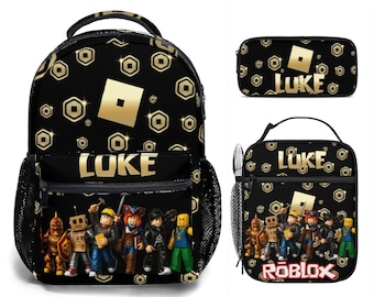 Personalized Roblox Backpack (Lunch Bag & Pen Case ) – Custom Name Robux School Bookbag Gamer Gift