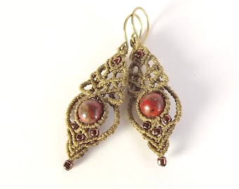 Macrame Beaded Earrings with Red Jasper