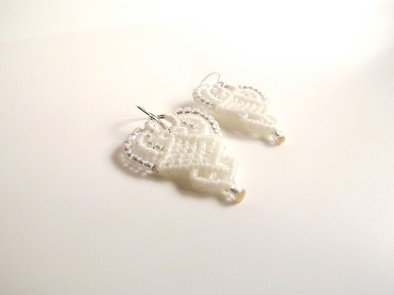 Macrame Earrings Creamy White Beaded Earrings image 3