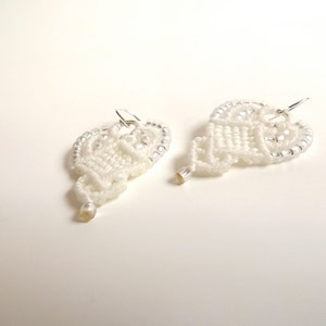 Macrame Earrings Creamy White Beaded Earrings image 4