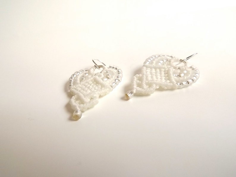 Macrame Earrings Creamy White Beaded Earrings image 4