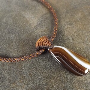 Minimalist Kumihimo Necklace With Coffee Agate Pendant And Macrame Bail