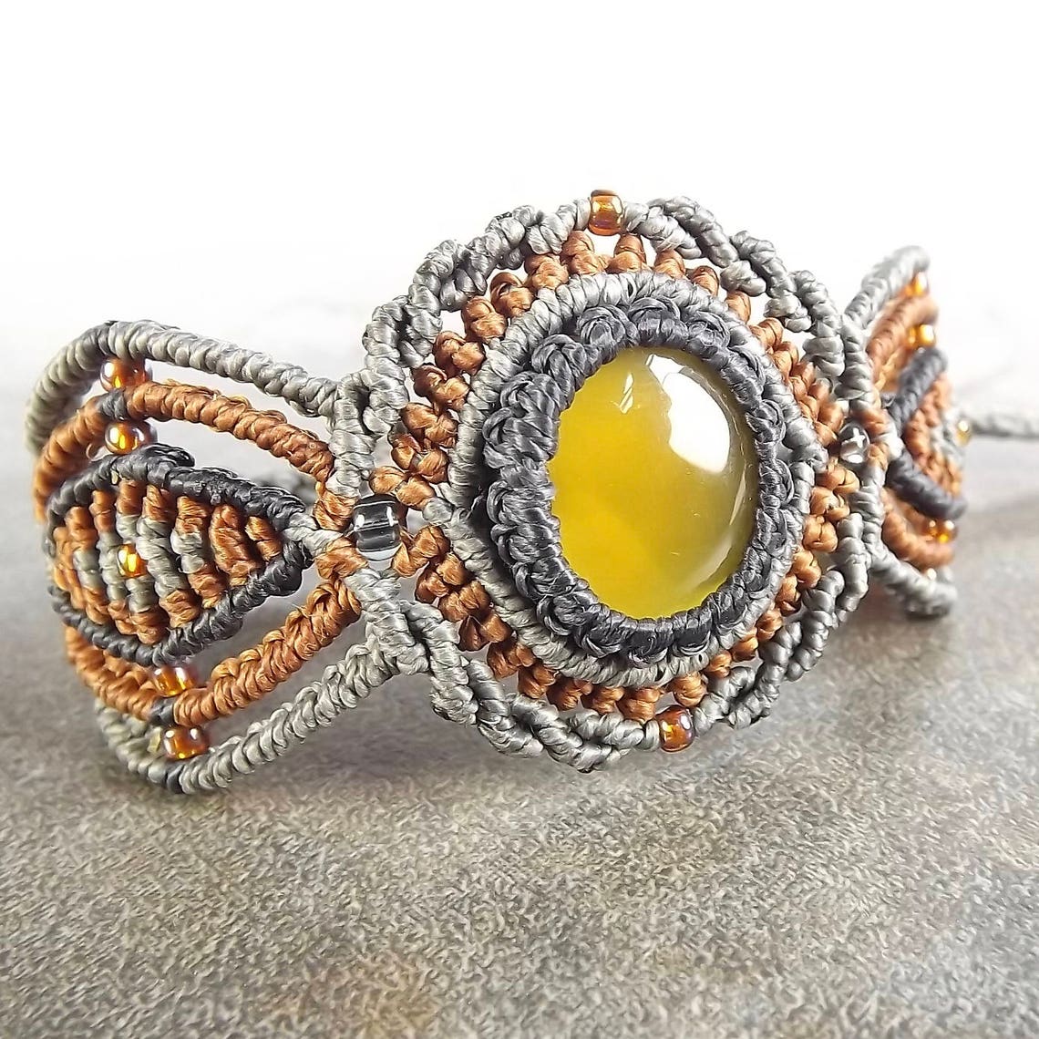 Macrame Bracelet Yellow Onyx Bracelet Yellow Chalcedony - Etsy