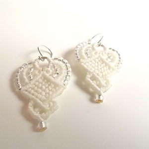 Macrame Earrings Creamy White Beaded Earrings image 2