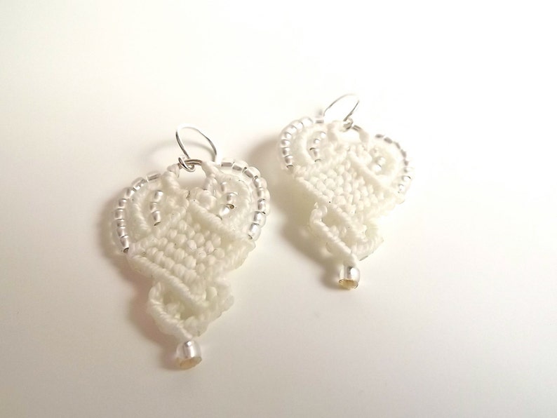 Macrame Earrings Creamy White Beaded Earrings image 2