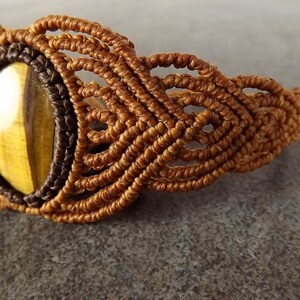 Macrame Bracelet, Tiger Eye Gemstone, With Brown Thread