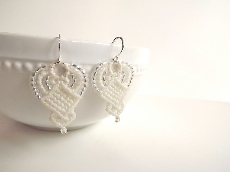 Macrame Earrings Creamy White Beaded Earrings image 1