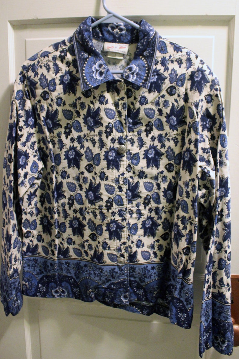 Gotcha Covered Touch O Blue Cotton Floral Jacket Button Front Etsy