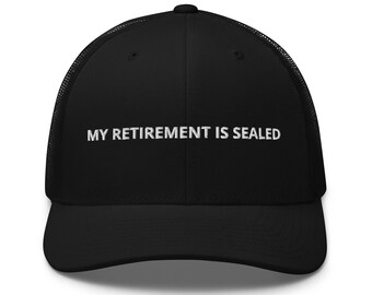 „Mein Ruhestand ist besiegelt“-Truckercap | Bestickte Kappe für Kartensammler | Lustiges Geschenk für TCG-Investoren | Schwarze Mesh-Snapback-Kappe