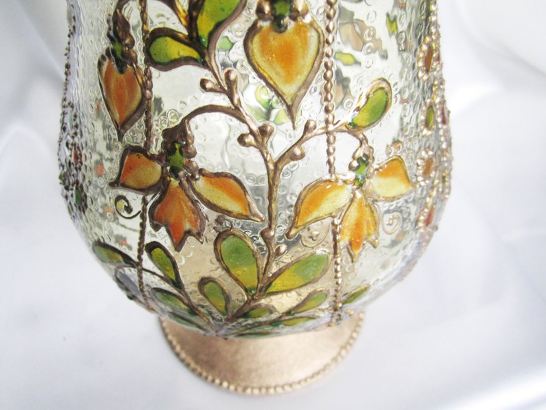 Tuscany Hand Painted Pedestal Glass Vase Hurricane Lamp Storm Etsy