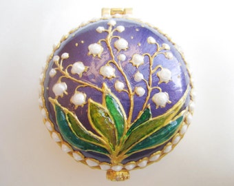 Lilly of the Valley Purple Hand Painted Porcelain Box Miniature Painting OOAK Jewellery/Treasury/Trinket/Wedding Ring Box Ring Bearer Box