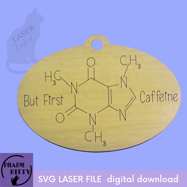 Caffeine Molecule Wood Embroidery SVG, Chemistry Decor Laser Cut File ...