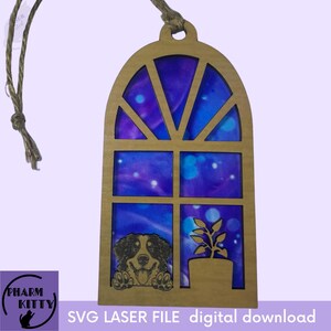 Berner Berg Sonnenfänger, Sun Catcher SVG-Datei, Suncatcher Datei, Laser geschnitten Datei, Geschenk für Hundeliebhaber, Hund Suncatcher svg