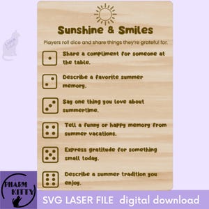 SVG Sunshine Würfelspiel-Datei für Laserschneiden, Würfelspiel svg, Familienspiel-Nachtdatei, lustige Familienaktivität, Sommerspiel, Positives Würfelspiel
