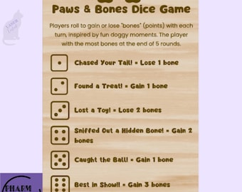 Paws and Bones Game SVG File | Pet-Themed Dice Game for Laser Cutting