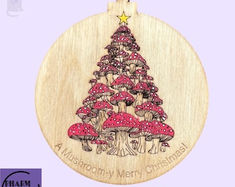 Paddenstoelboomornament SVG, lasergesneden kerstdecor van schimmels (digitale download)