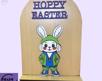 Hip Hop Easter Bunny SVG, Layered Sign Laser Cut File (Digital Download)