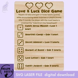 Love and Luck Game SVG File for Laser Cutting | Valentine’s Day Dice Game | Fun Family Activity | Romantic Game for Kids & Adults
