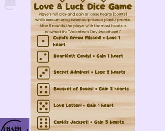 Valentine's Dice Game SVG File | Love and Luck Laser Cut (Digital Download)