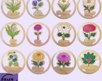 Birth Month Flower Ornament SVG, Laser Cut Name Tag (Digital Download)