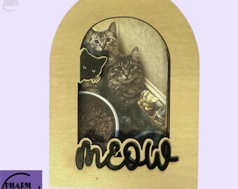 Marco de fotos con imán para nevera con gato asomando, SVG, tamaño billetera de 2 x 3 (archivo láser)