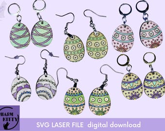 Floral Easter Egg Earrings SVG, Laser Cut Template (Digital Download)