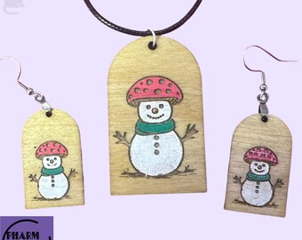 Snowman Mushroom Hat Jewelry Set SVG, Laser Cut File