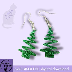 May include: A pair of green glitter Christmas tree earrings with silver hooks. SVG LASER FILE digital download.