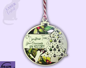 Funny Cat Christmas Ornament SVG Laser Cut File (Digital Download)