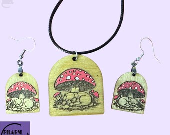 Dog Napping Under Mushroom Jewelry Set SVG, Laser Cut File