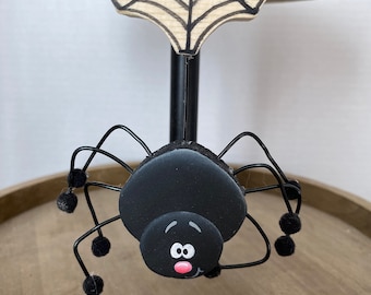 Halloween Spider Tiered Tray Decor: Hand-Painted Wood Sign