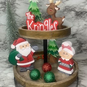 Hand Painted Santa & Mrs. Kringle Christmas Tiered Tray Decor